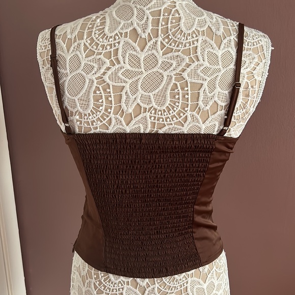 F21 Brown Satin Cut Out Tank Top - Picture 3 of 7